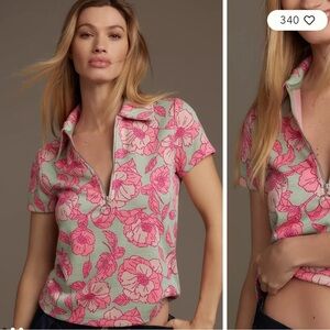 Anthropologie Pink Floral Short Sleeve Top